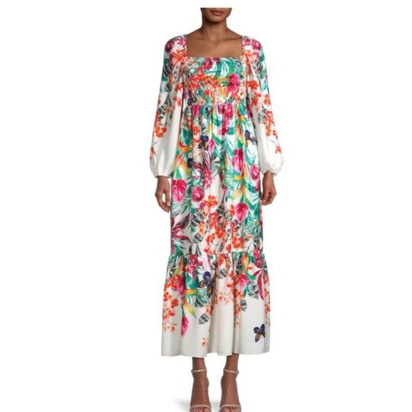 Ungaro Sheri Floral Long Sleeve Smocked Dress Size XL - Picture 1 of 12